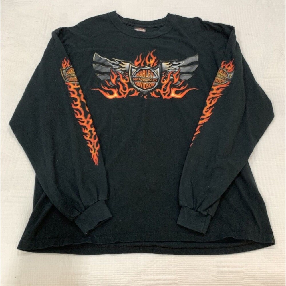Vintage 2005 Harley Davidson Flame Sleeve Texas Long Sleeve Shirt XL USA Made
